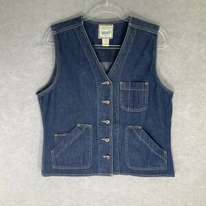 Vintage St Johns Bay Denim Vest Womens Sz L Blue Button Front Pockets Y2K 90s‎